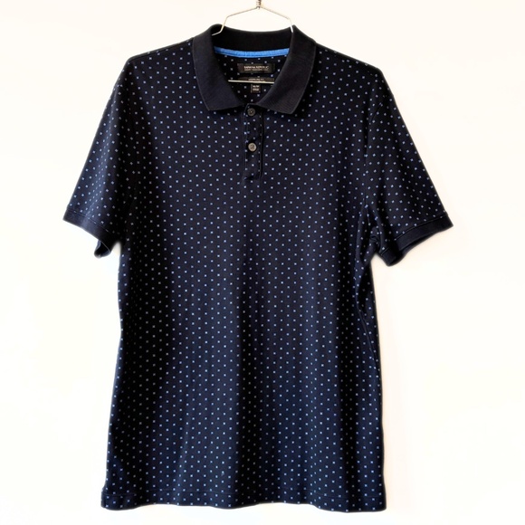 Banana Republic Luxury Touch Polo Navy Print Standard Fit Size M - Picture 1 of 7